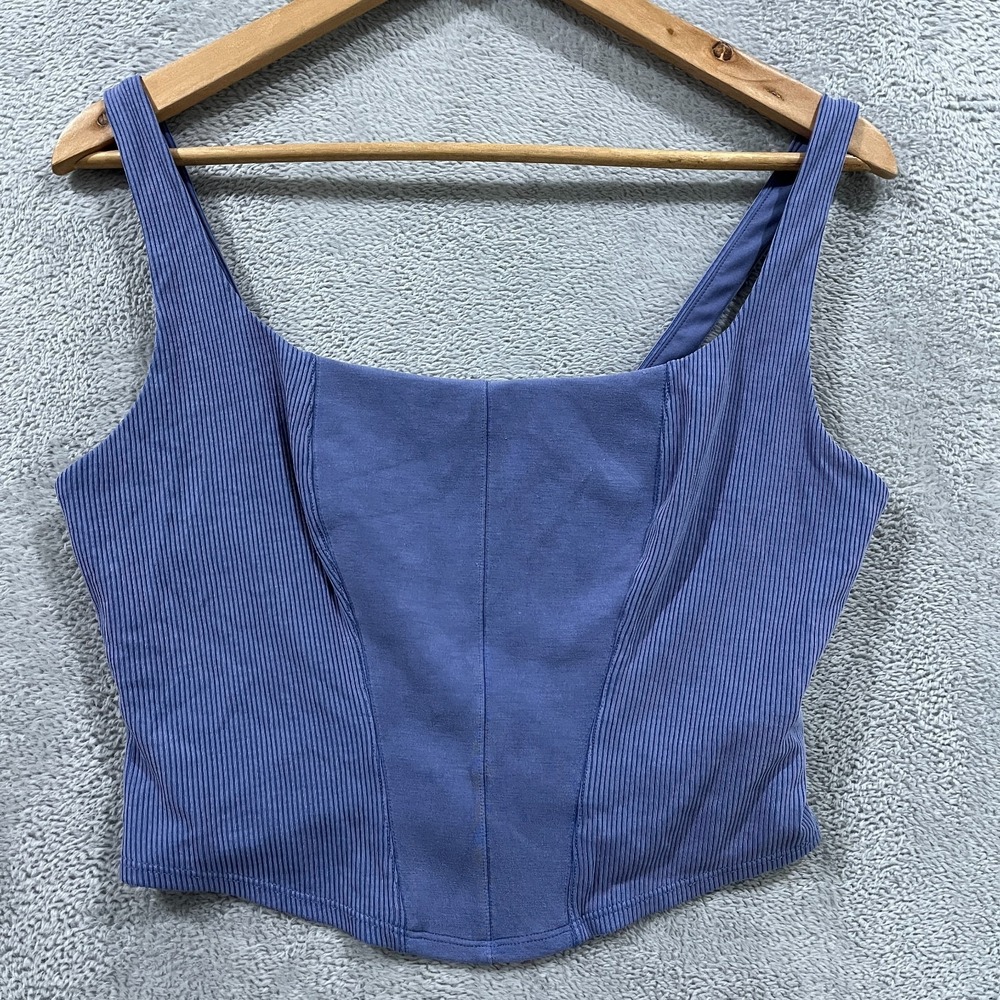 Victorias Secret Modal Corset Tank Top Womens Large Blue Lined Ribbed Stretch